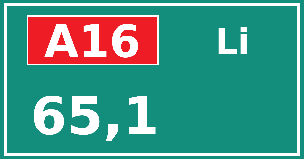 Hectometerbord A16 65,1 zijde Li