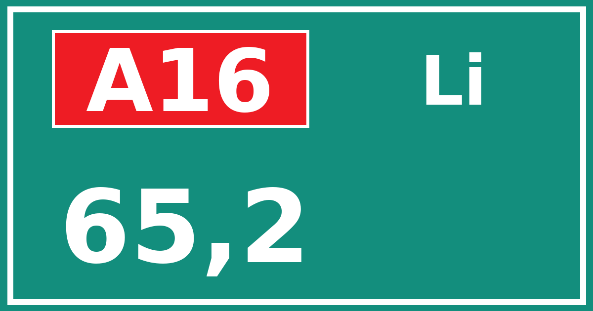 Hectometerbord A16 65,2 zijde Li