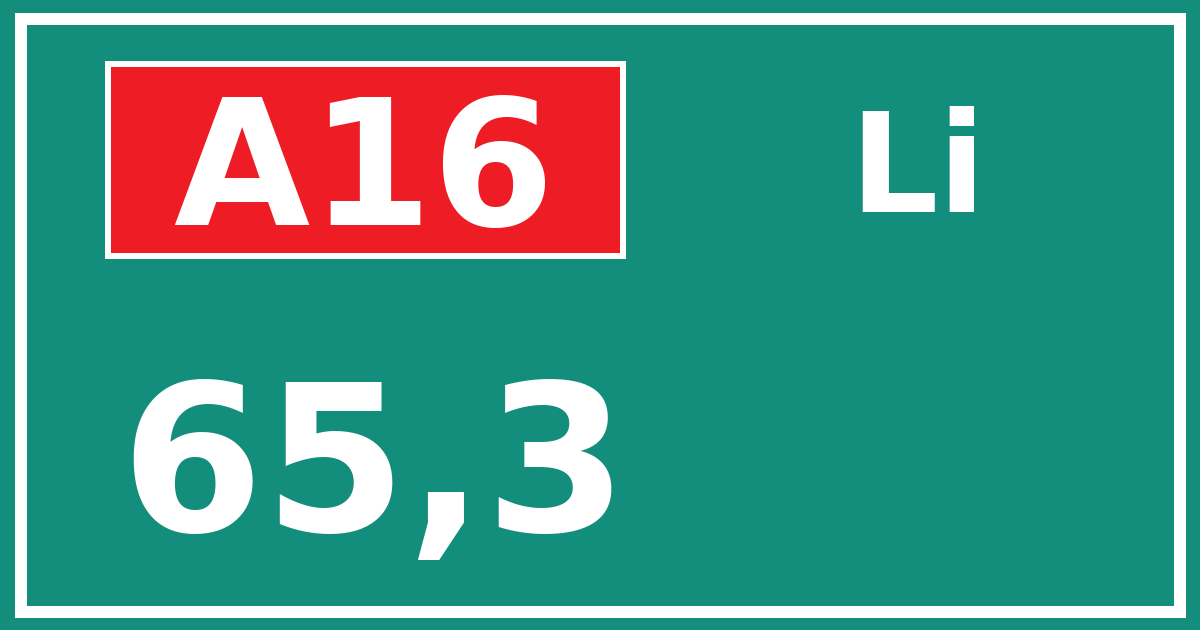 Hectometerbord A16 65,3 zijde Li