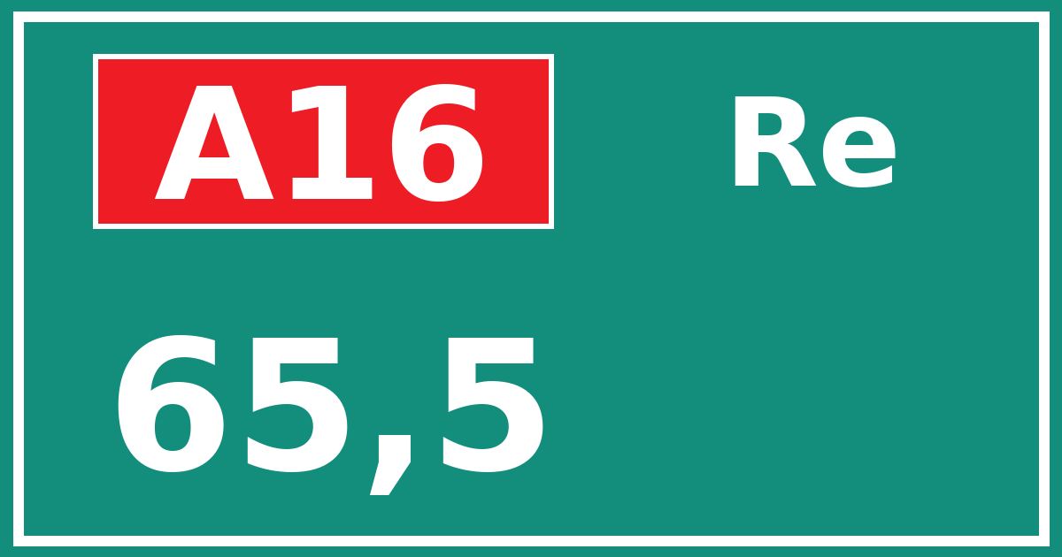 Hectometerbord A16 65,5 zijde Re
