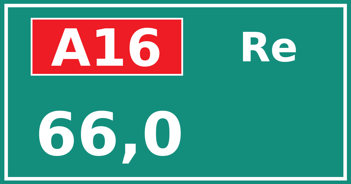 Hectometerbord A16 66,0 zijde Re