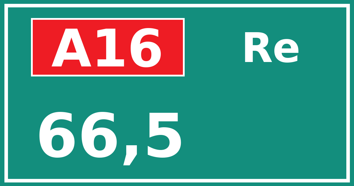 Hectometerbord A16 66,5 zijde Re
