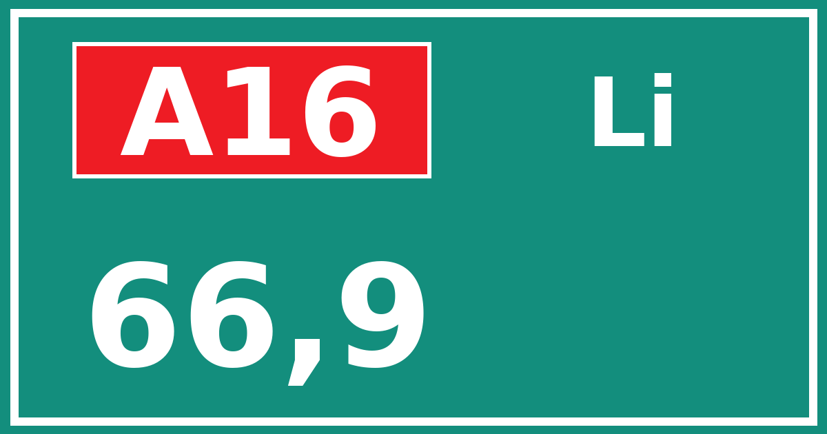 Hectometerbord A16 66,9 zijde Li
