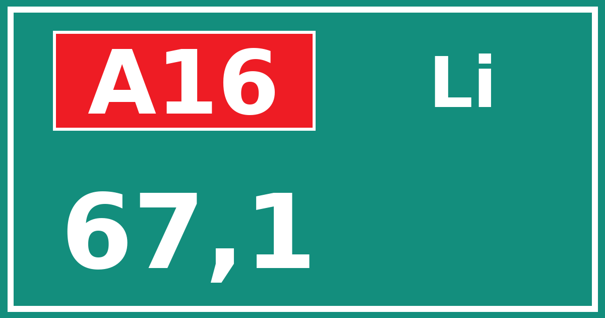 Hectometerbord A16 67,1 zijde Li