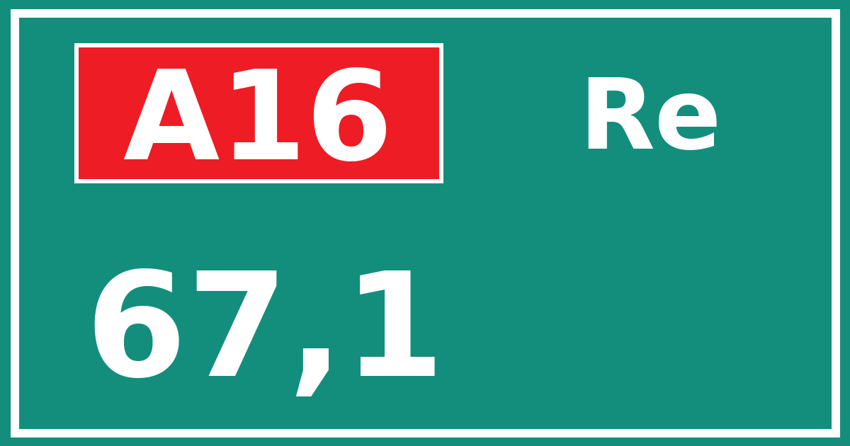 Hectometerbord A16 67,1 zijde Re