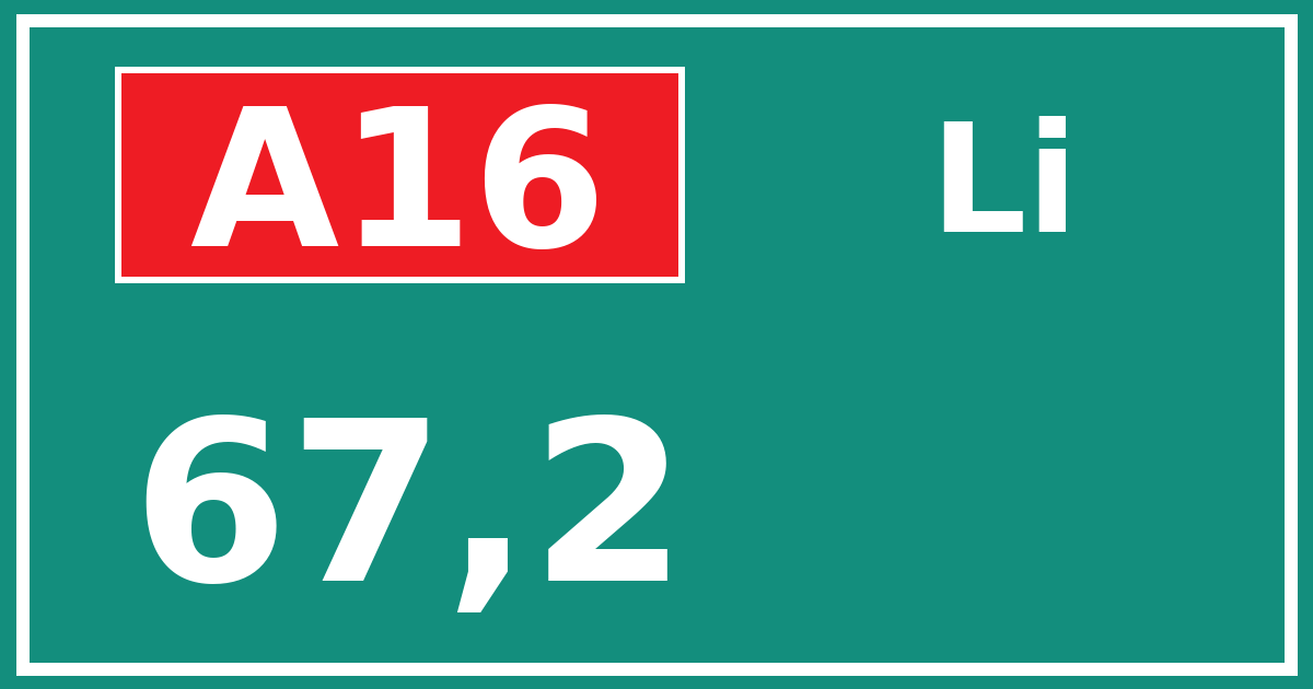 Hectometerbord A16 67,2 zijde Li