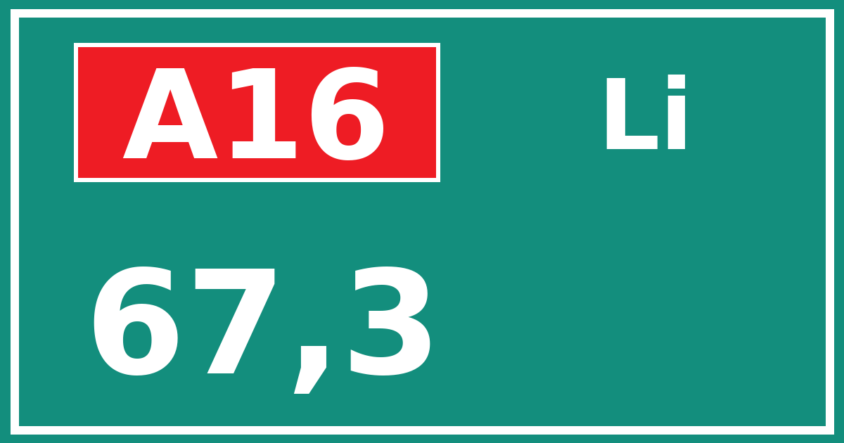 Hectometerbord A16 67,3 zijde Li