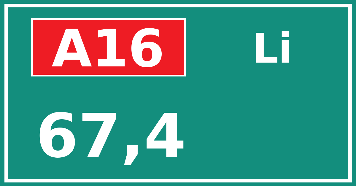 Hectometerbord A16 67,4 zijde Li