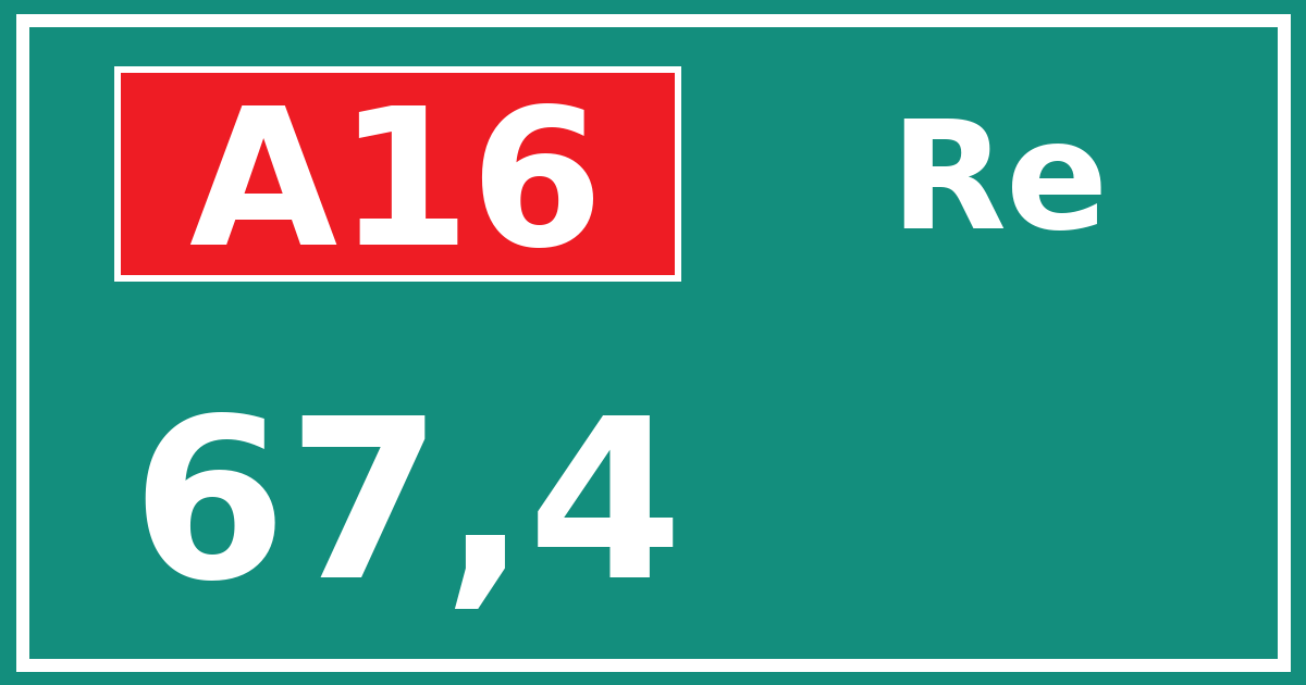 Hectometerbord A16 67,4 zijde Re