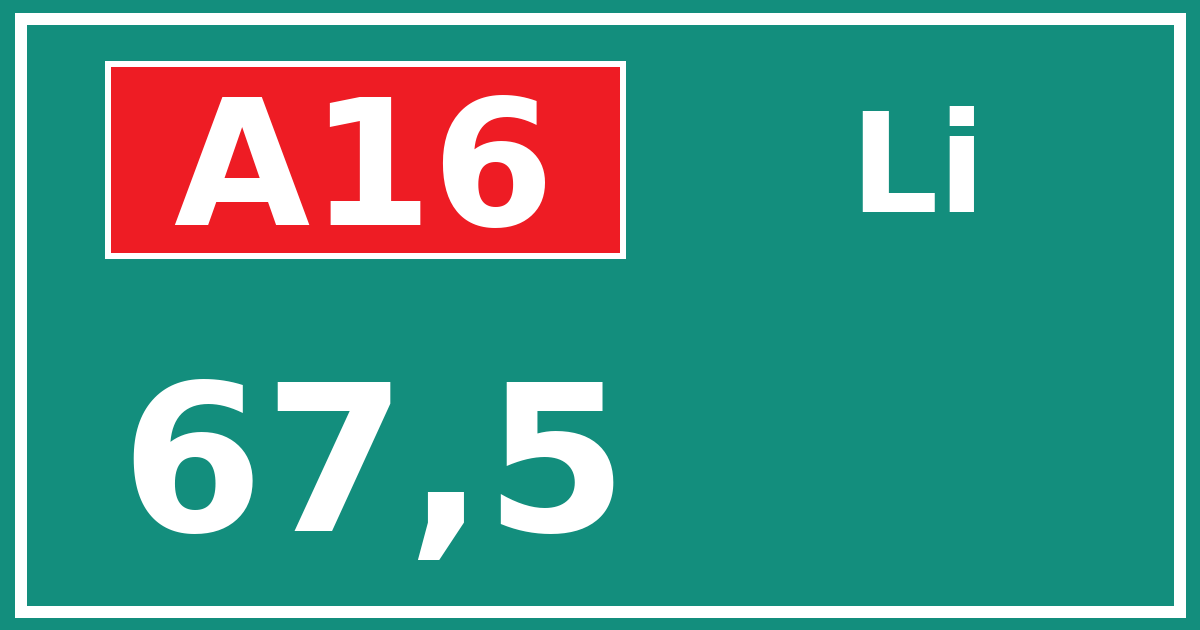 Hectometerbord A16 67,5 zijde Li