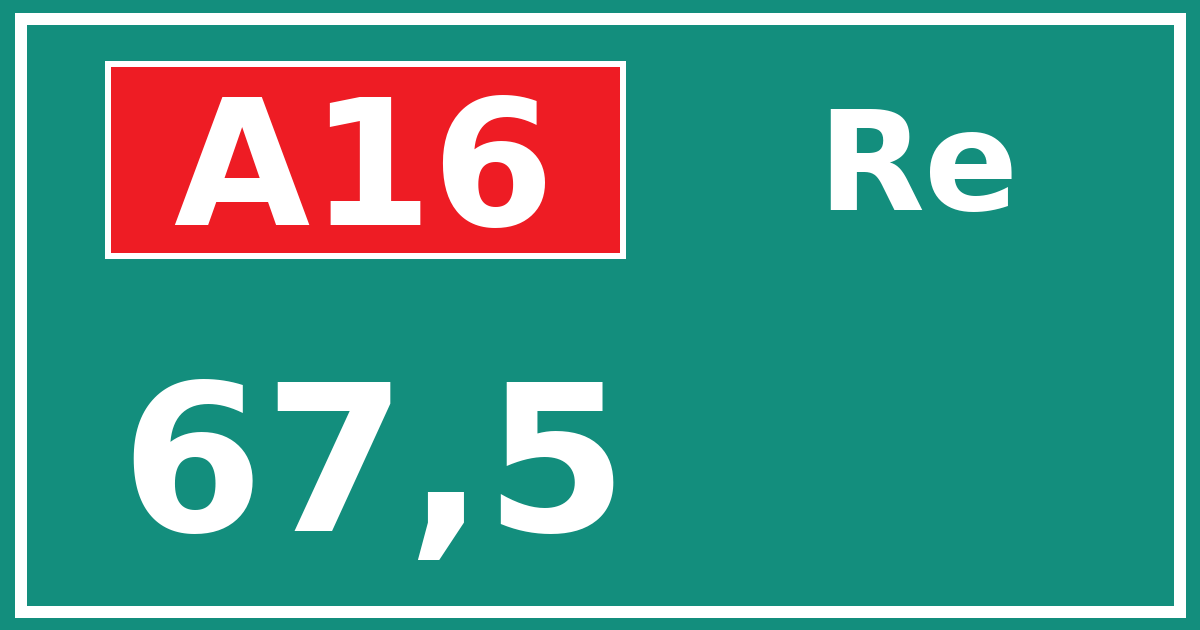 Hectometerbord A16 67,5 zijde Re