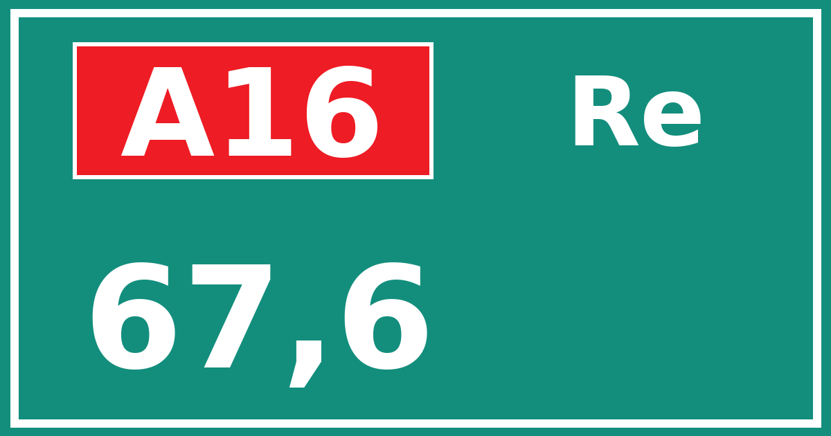 Hectometerbord A16 67,6 zijde Re
