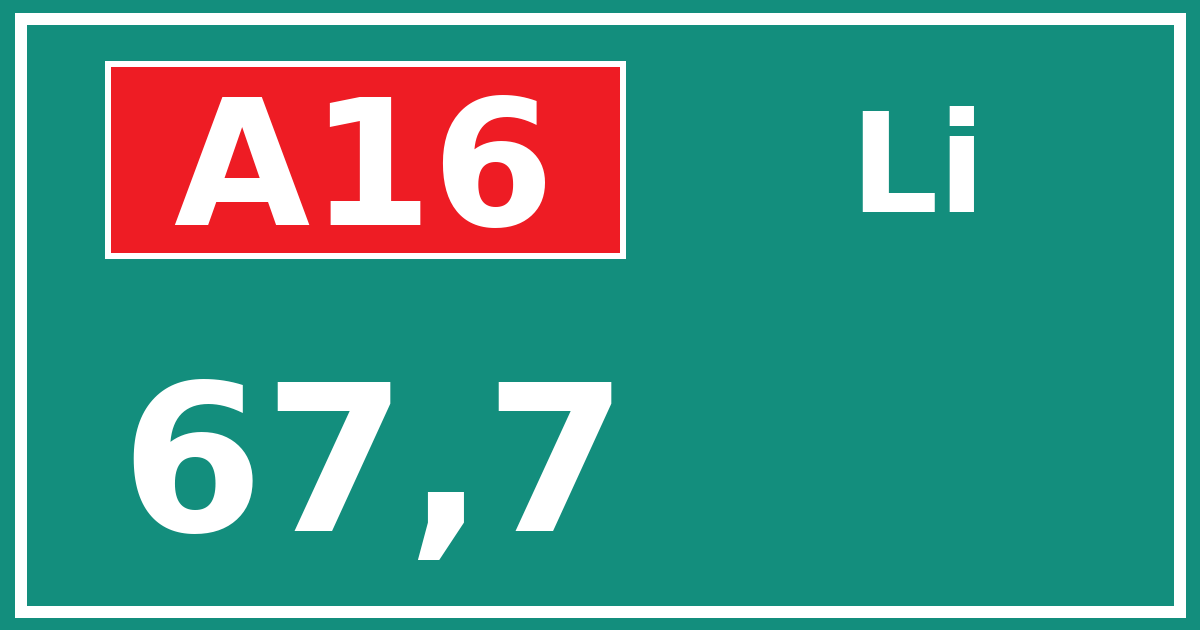 Hectometerbord A16 67,7 zijde Li