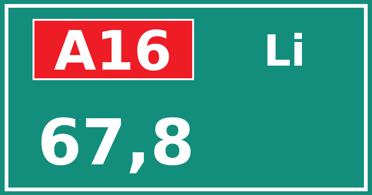 Hectometerbord A16 67,8 zijde Li