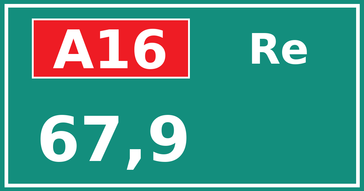 Hectometerbord A16 67,9 zijde Re
