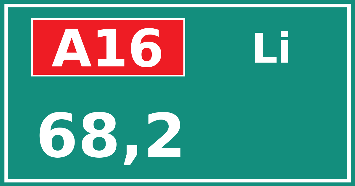 Hectometerbord A16 68,2 zijde Li