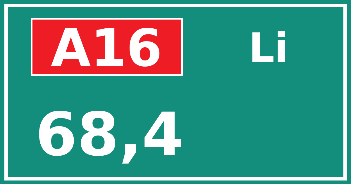Hectometerbord A16 68,4 zijde Li