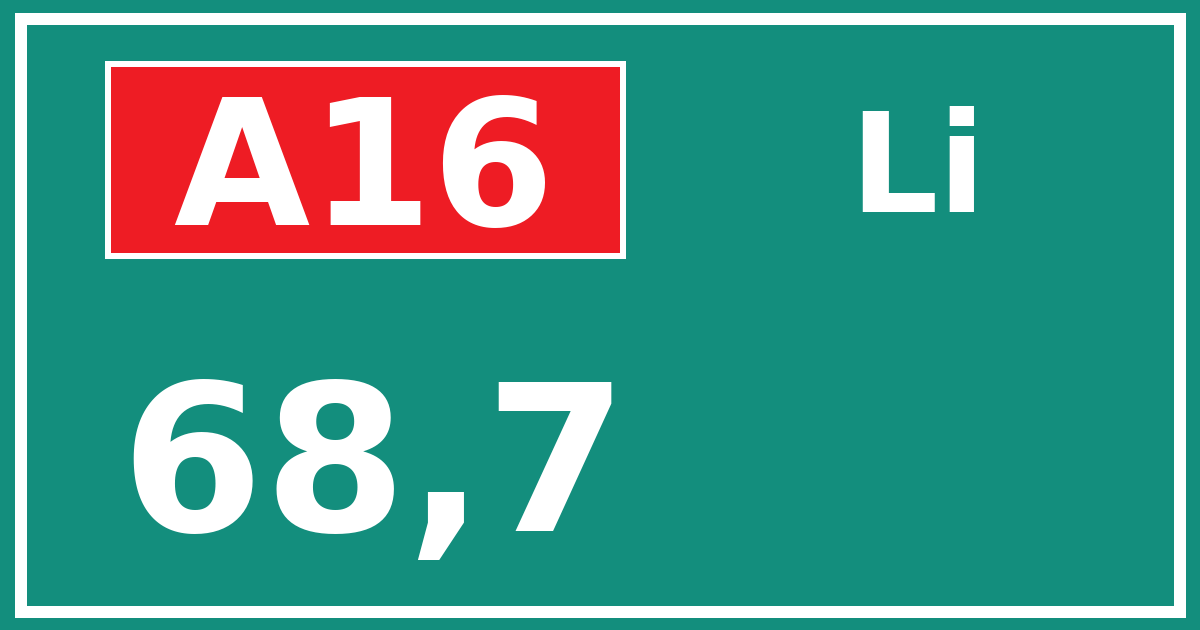 Hectometerbord A16 68,7 zijde Li