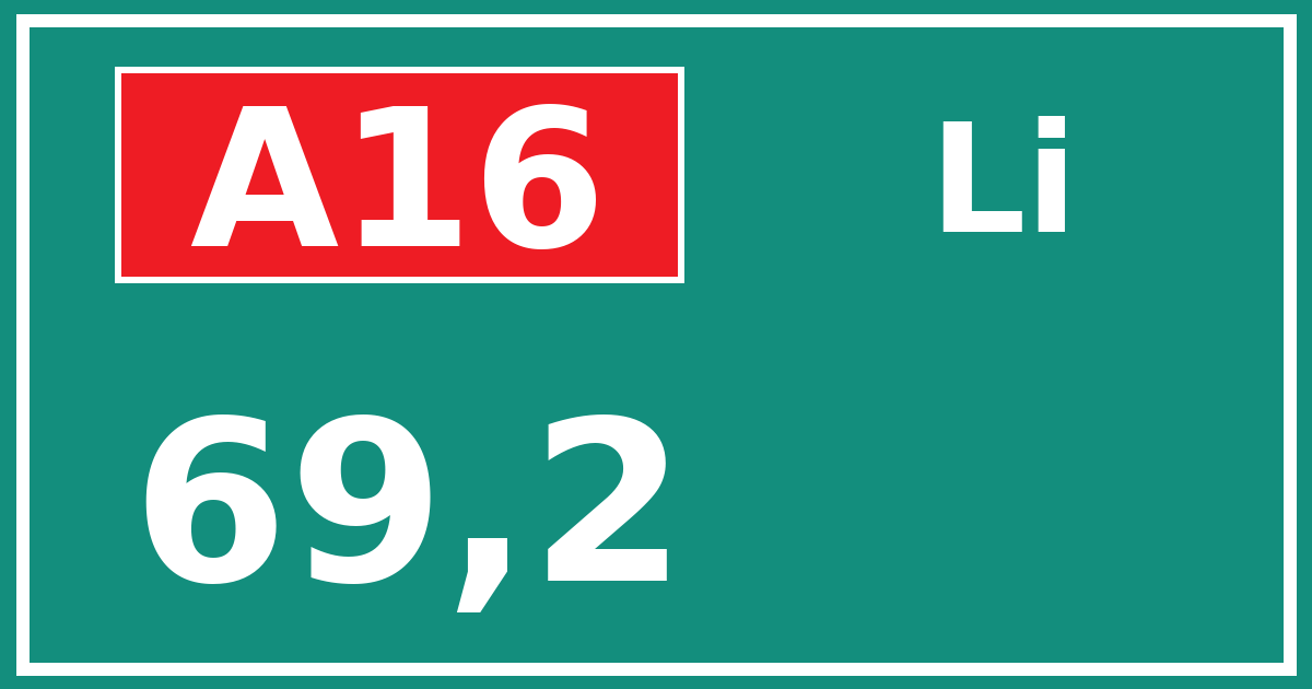 Hectometerbord A16 69,2 zijde Li