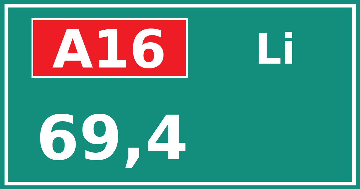 Hectometerbord A16 69,4 zijde Li