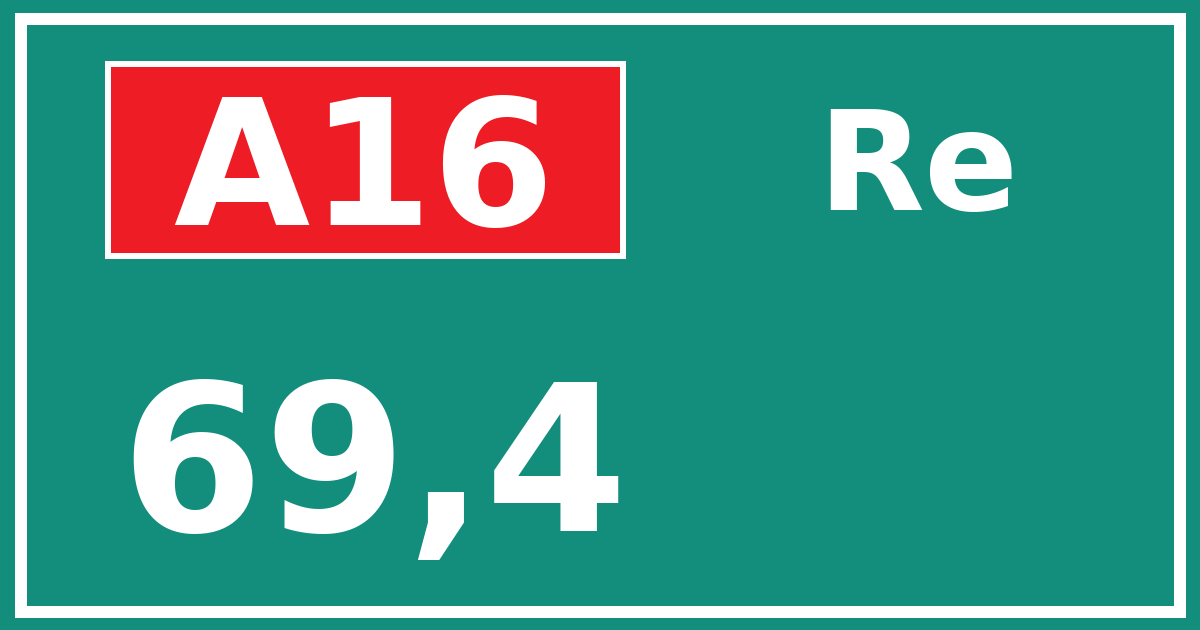 Hectometerbord A16 69,4 zijde Re