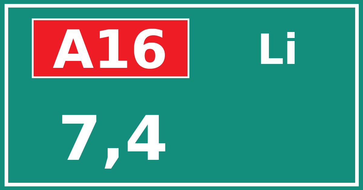 Hectometerbord A16 7,4 zijde Li