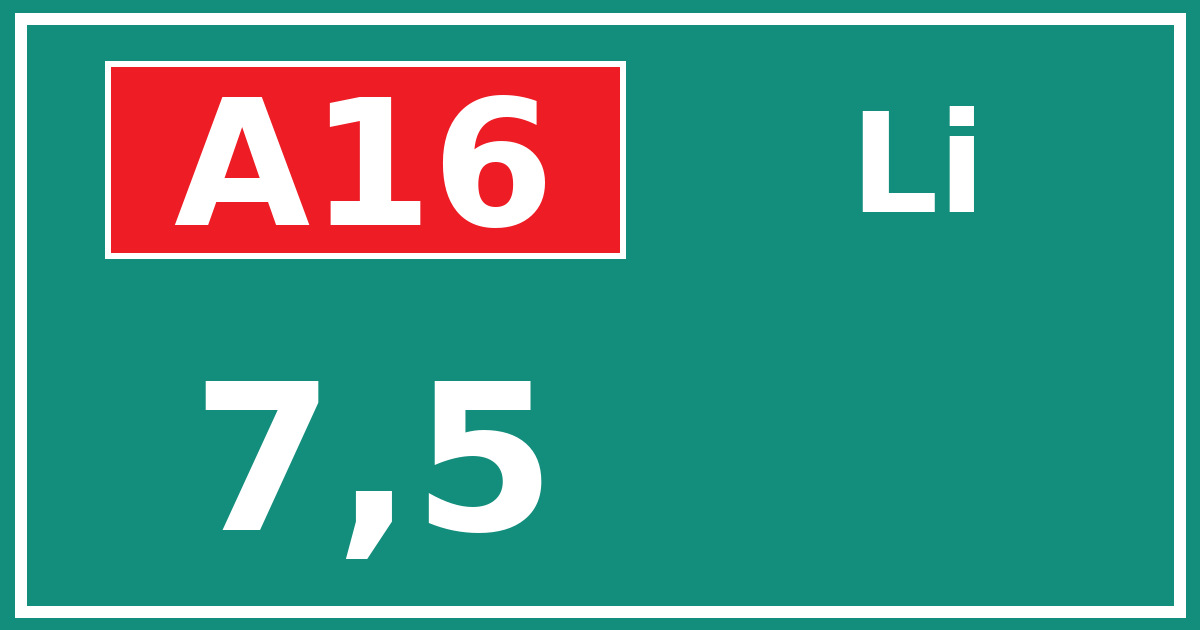 Hectometerbord A16 7,5 zijde Li