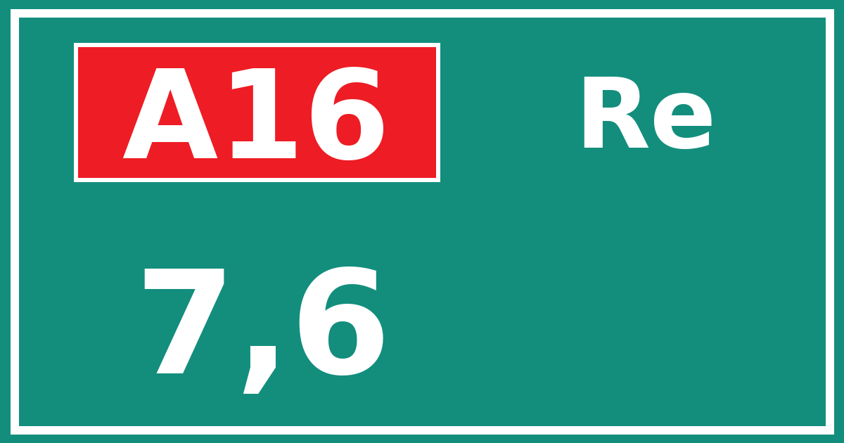 Hectometerbord A16 7,6 zijde Re
