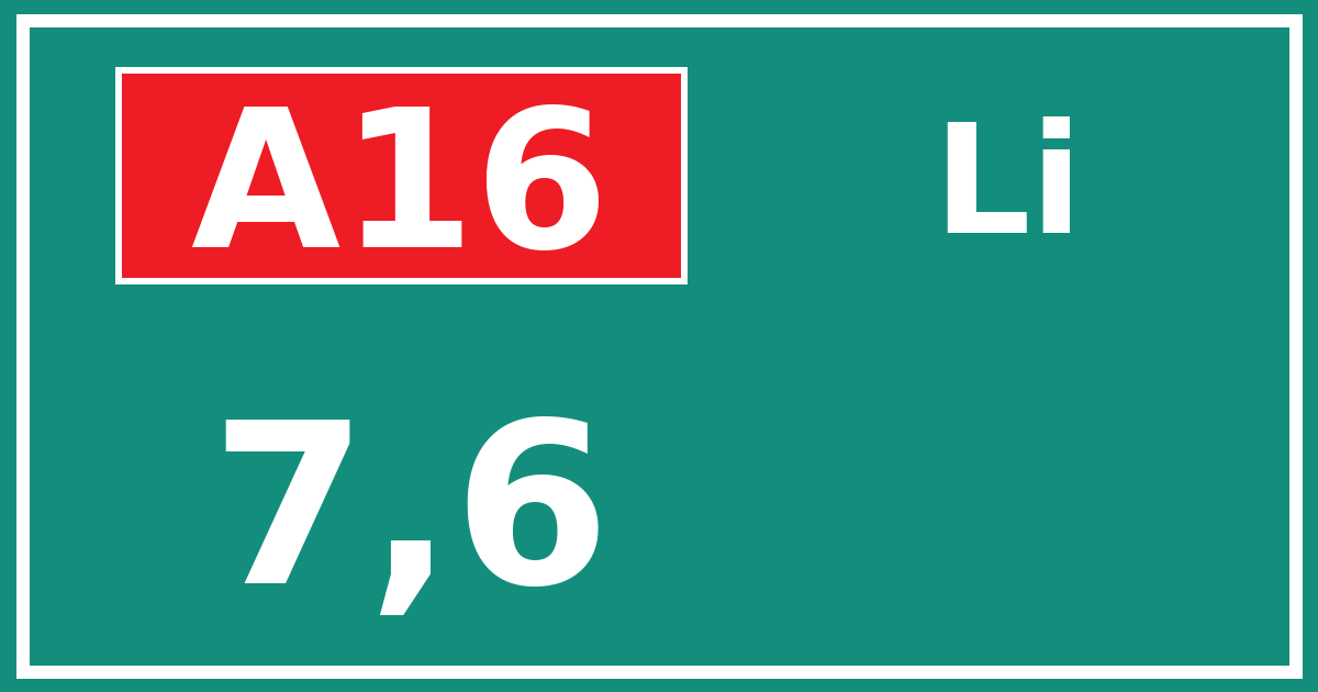 Hectometerbord A16 7,6 zijde Li