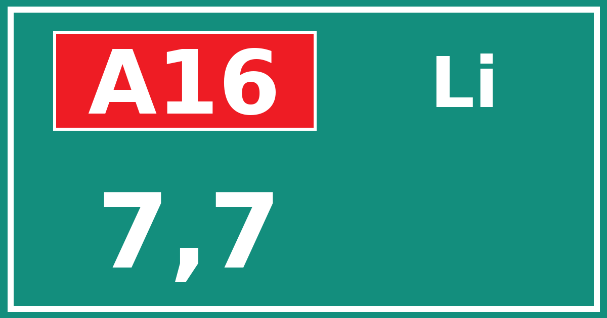 Hectometerbord A16 7,7 zijde Li
