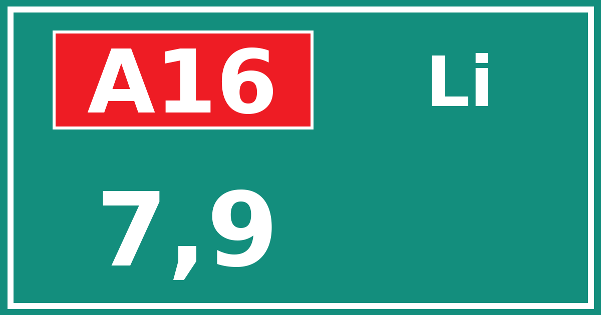 Hectometerbord A16 7,9 zijde Li