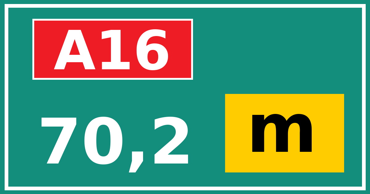 Hectometerbord A16 70,2 letter m