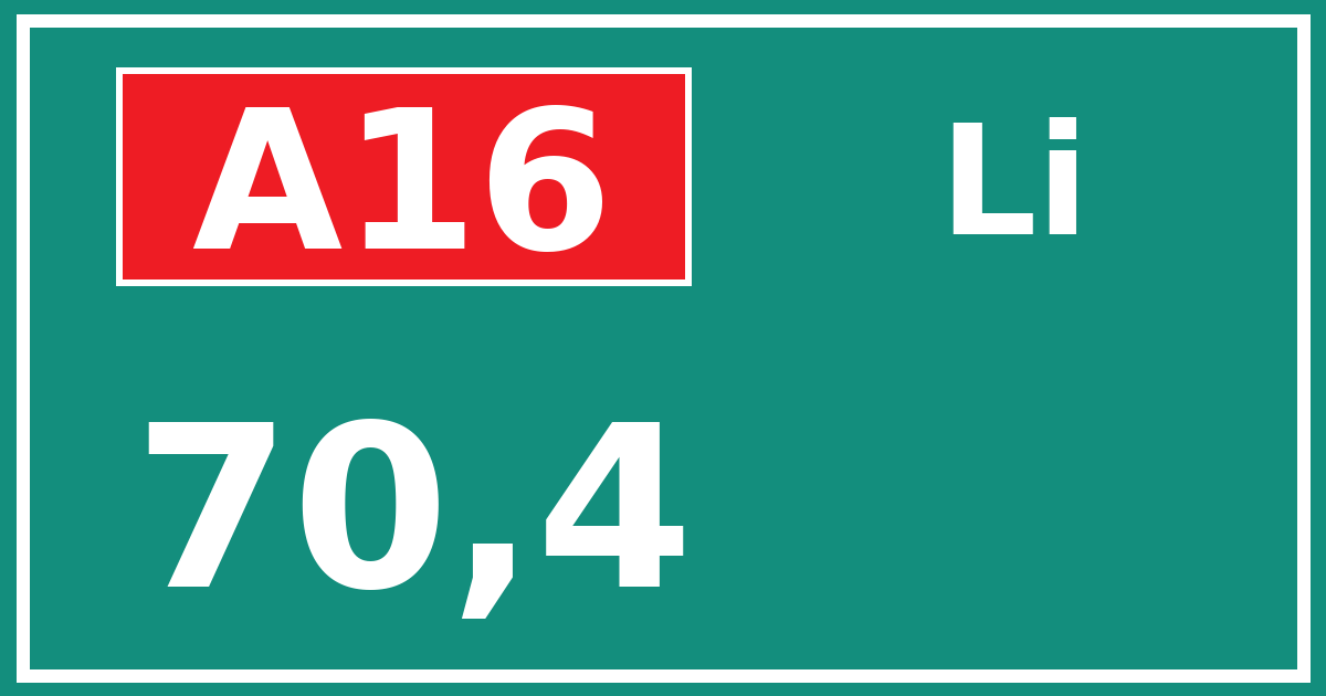 Hectometerbord A16 70,4 zijde Li