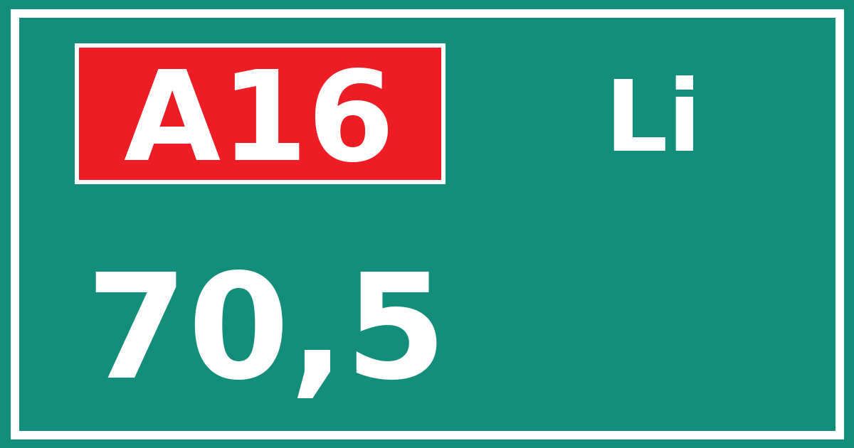 Hectometerbord A16 70,5 zijde Li