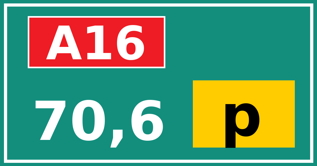 Hectometerbord A16 70,6 letter p