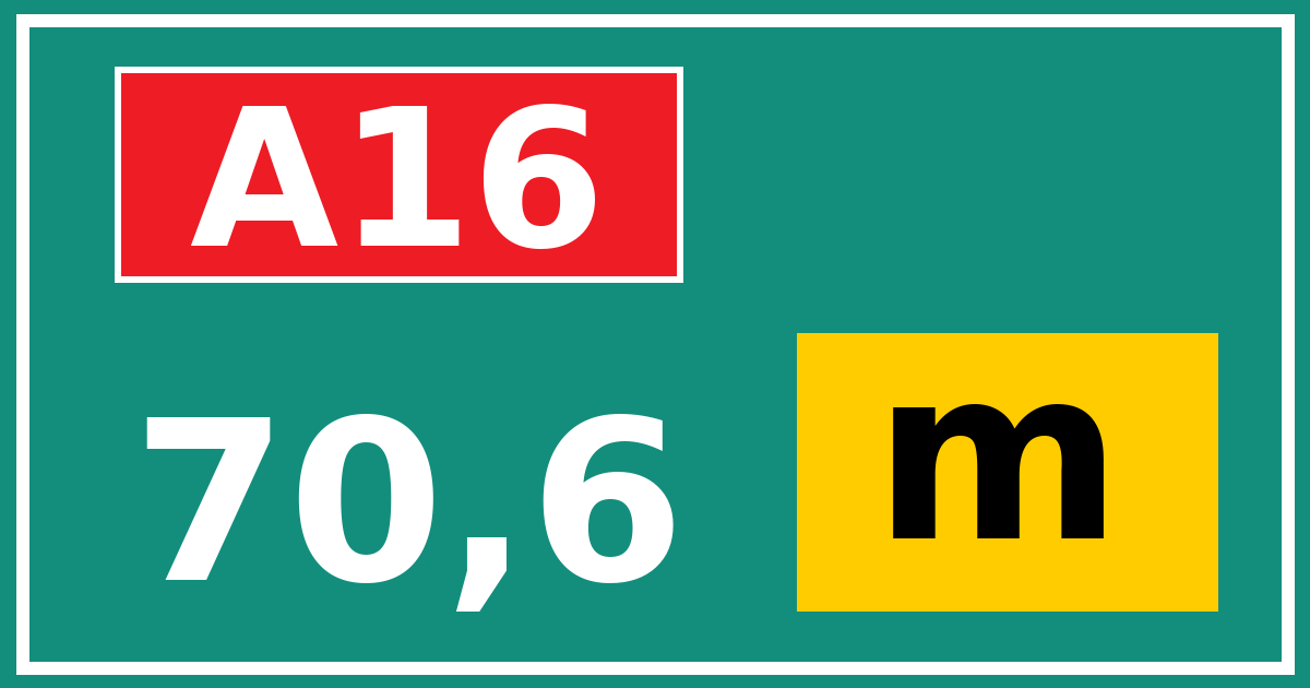 Hectometerbord A16 70,6 letter m