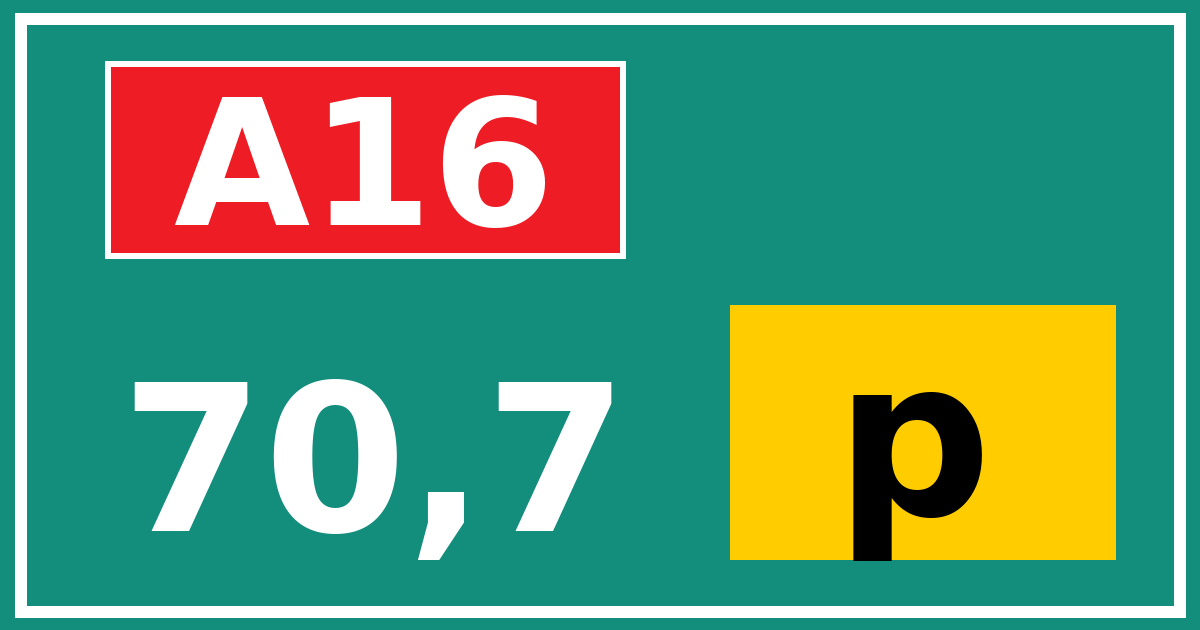 Hectometerbord A16 70,7 letter p