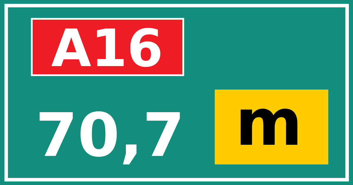 Hectometerbord A16 70,7 letter m