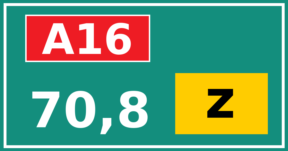 Hectometerbord A16 70,8 letter z