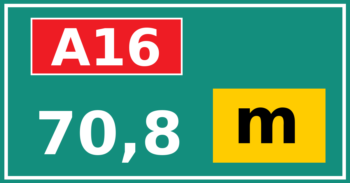 Hectometerbord A16 70,8 letter m