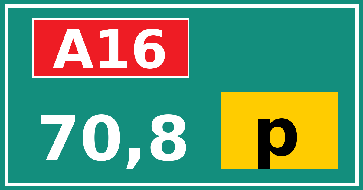 Hectometerbord A16 70,8 letter p