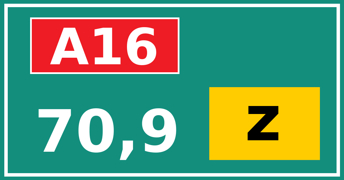 Hectometerbord A16 70,9 letter z