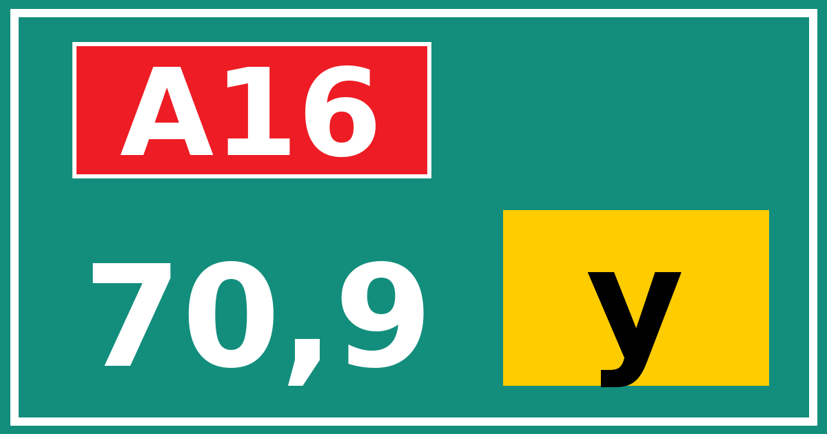 Hectometerbord A16 70,9 letter y