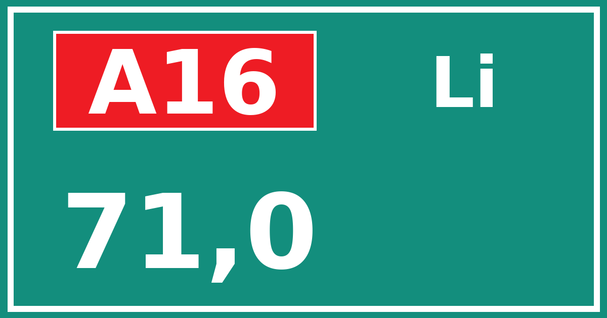 Hectometerbord A16 71,0 zijde Li