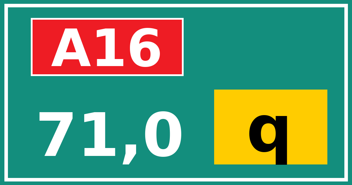 Hectometerbord A16 71,0 letter q
