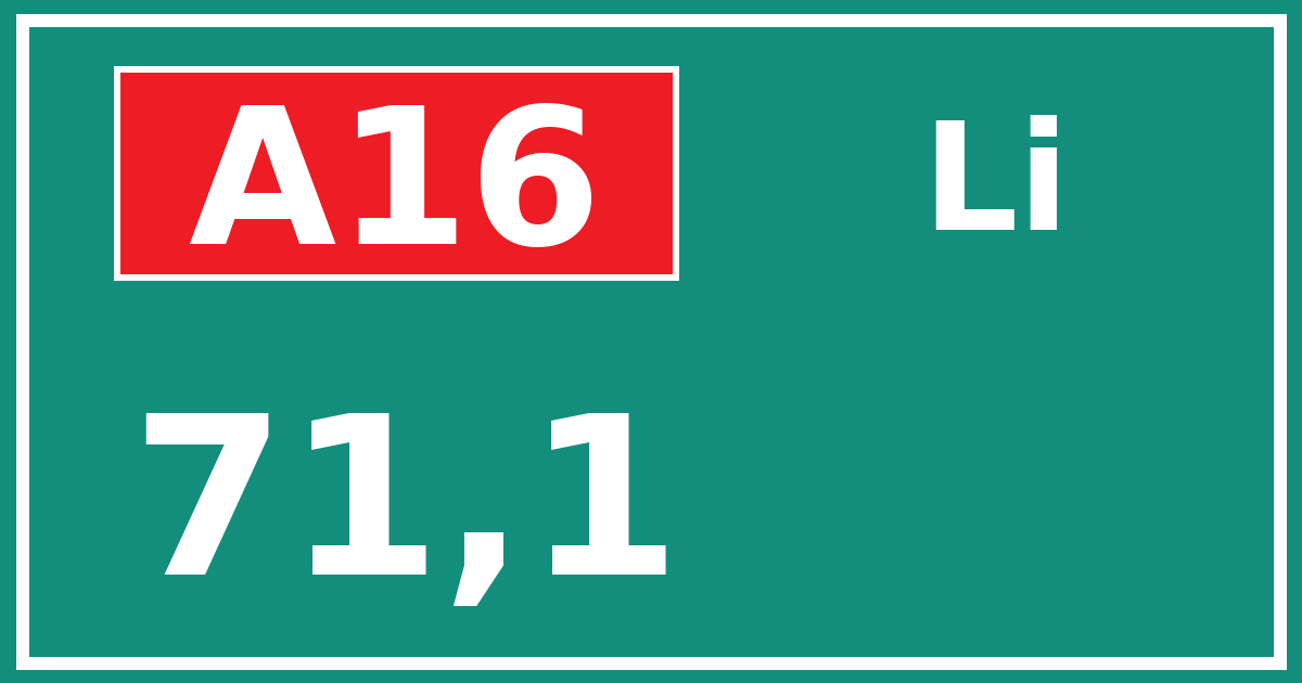 Hectometerbord A16 71,1 zijde Li