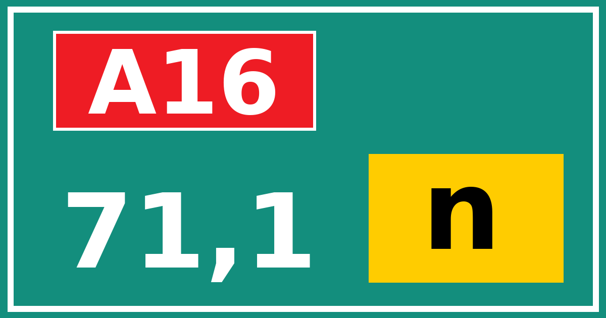 Hectometerbord A16 71,1 letter n