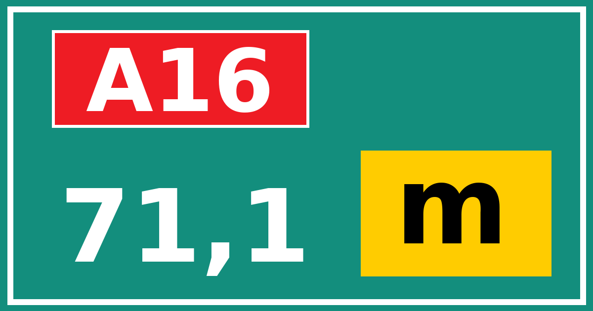 Hectometerbord A16 71,1 letter m
