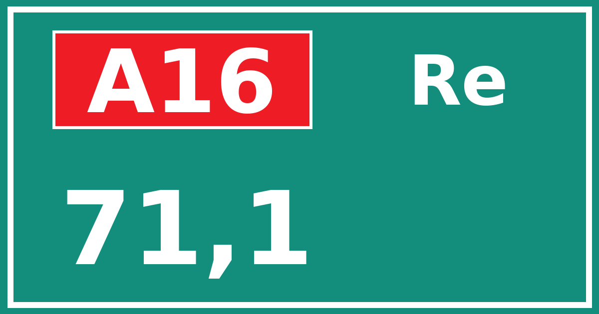 Hectometerbord A16 71,1 zijde Re