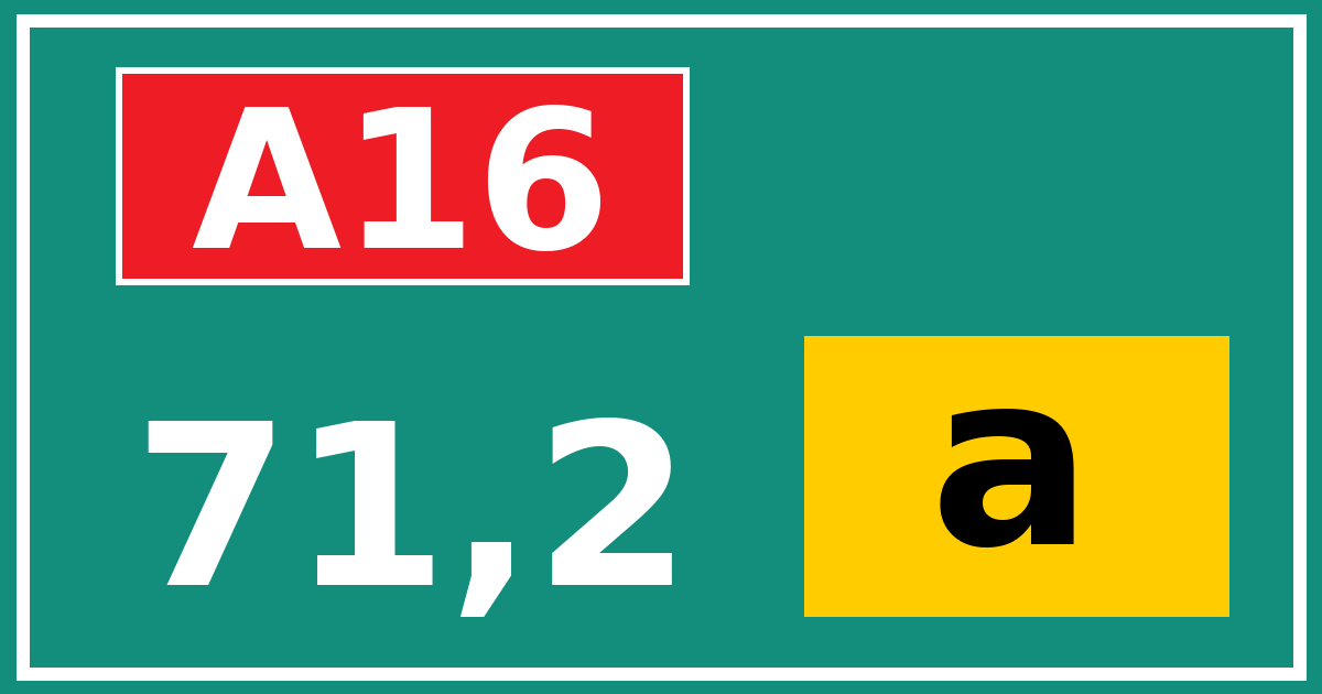 Hectometerbord A16 71,2 letter a
